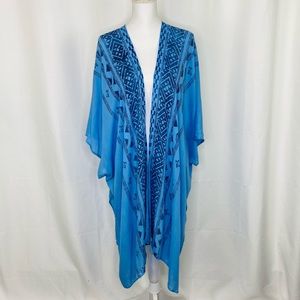 New Steve Madden Blue Aztec Print Kimono Coverup
